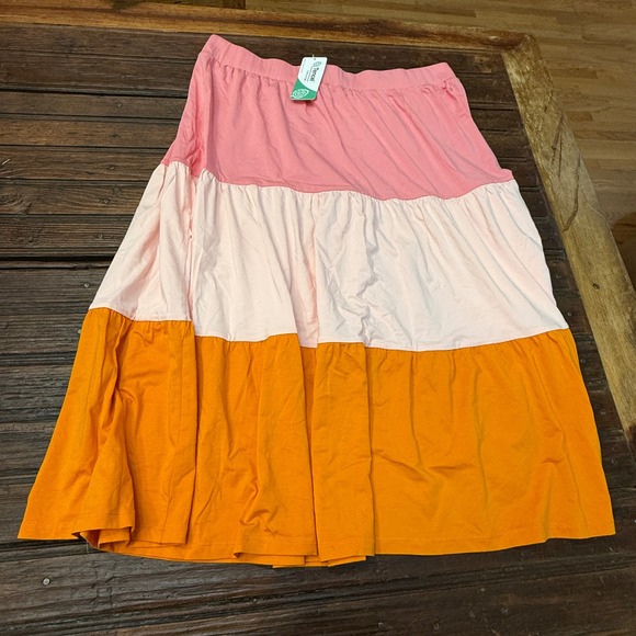 Lands' End Dresses & Skirts - Lands End Womens 1X Colorblock Tiered Midi Skirt Pink Orange Cotton Modal NEW